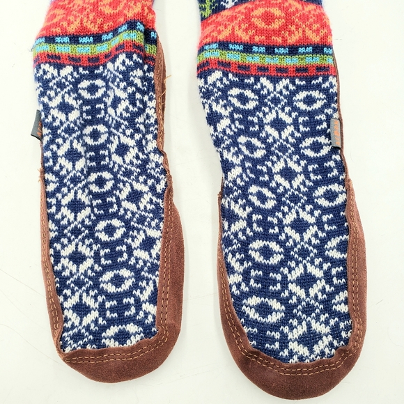 Acorn Unisex Knit Leather Slipper Sock Moose Lodge Nordic Mens 7.5-8.5 Women 9.5 - Picture 6 of 12